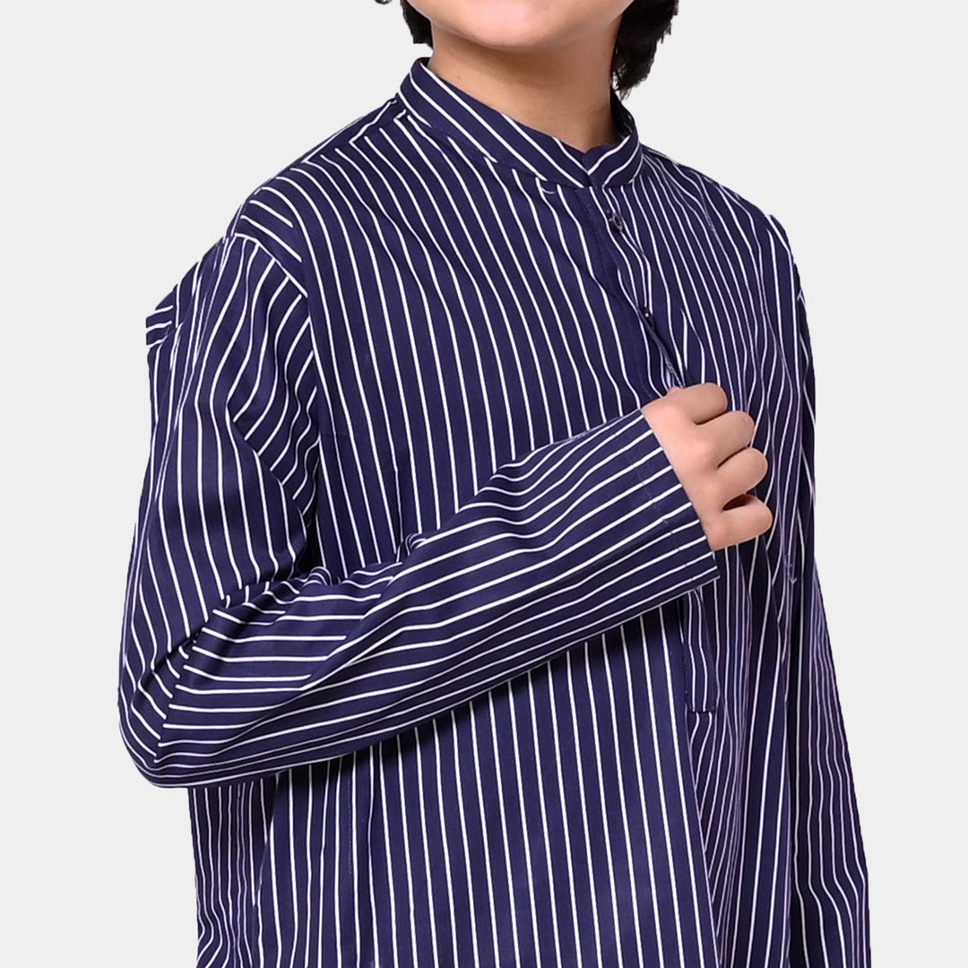 Boys Cotton Printed Kurta - Navy Blue