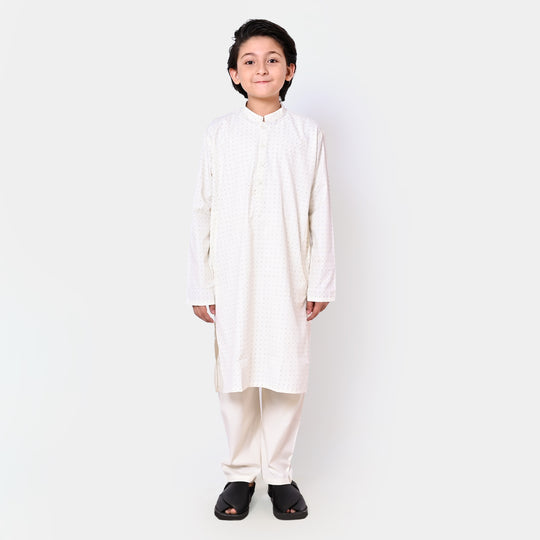 Boys Viscose Basic Kurta Pajama - Off-White