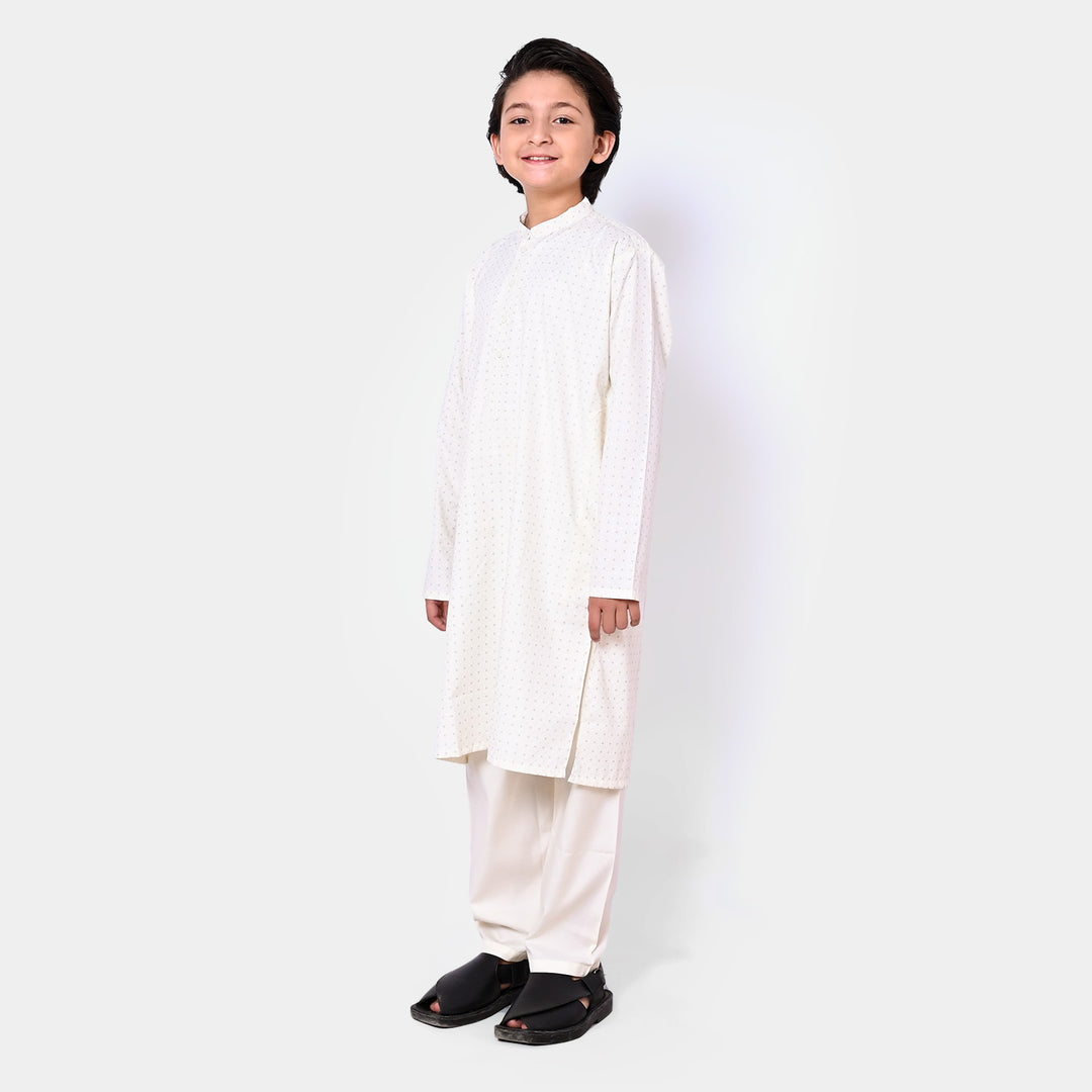 Boys Kurta Pajama Dots - Off-White