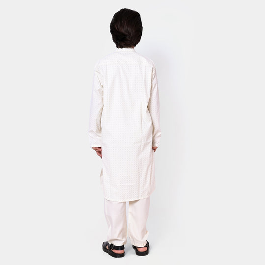 Boys Kurta Pajama Dots - Off-White