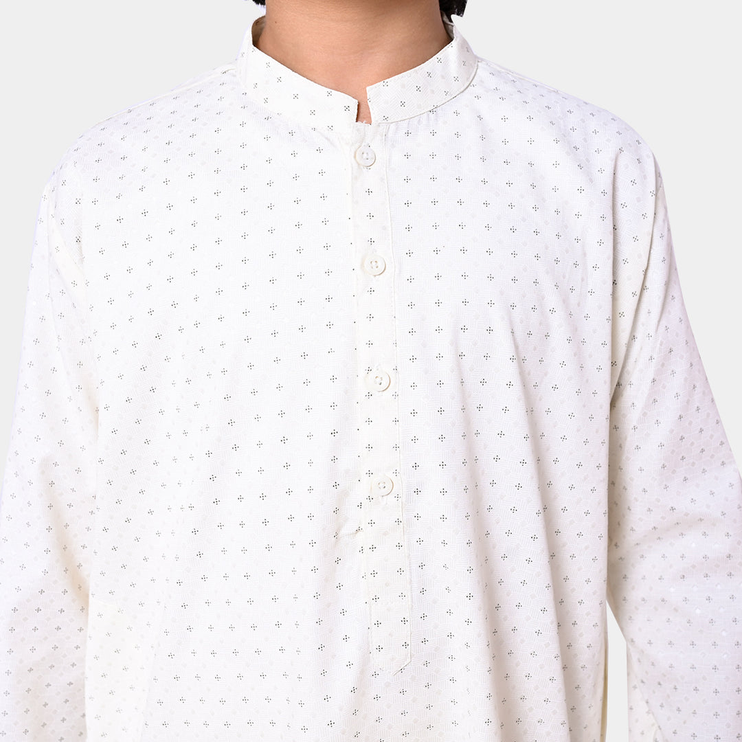 Boys Kurta Pajama Dots - Off-White