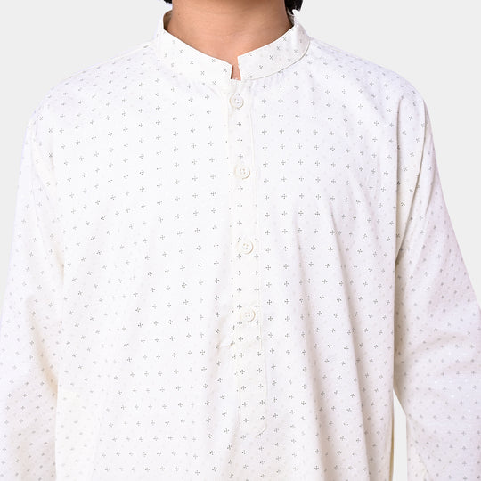 Boys Kurta Pajama Dots - Off-White
