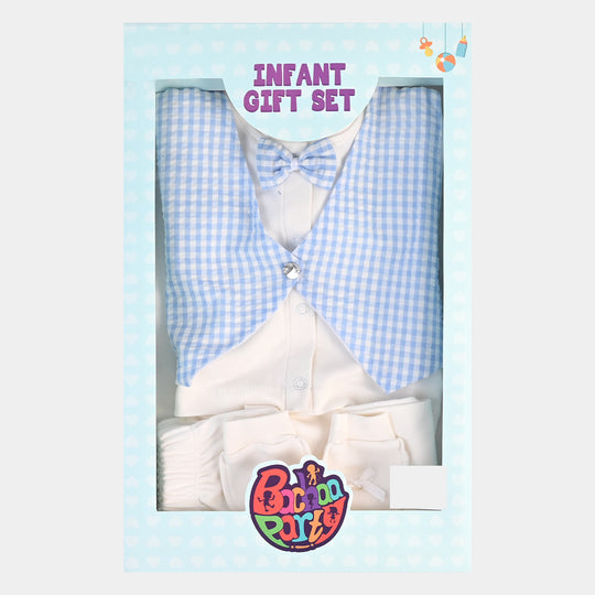 Infant Boys Waistcoat 3 PC Gift Set  L Blue Stripe