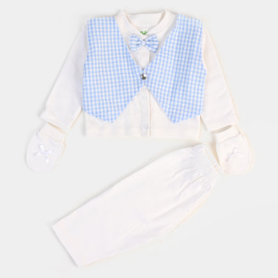 Infant Boys Waistcoat 3 PC Gift Set  L Blue Stripe
