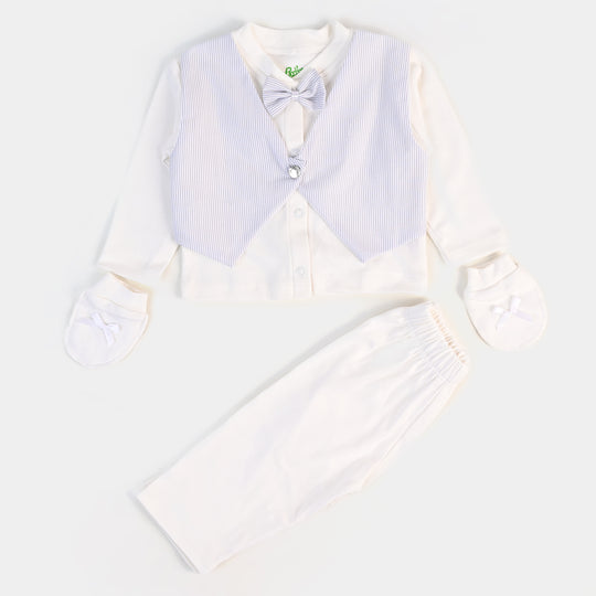 Infant Boys Waistcoat 3 PC Gift Set  Grey Stripe - W/LT Blue