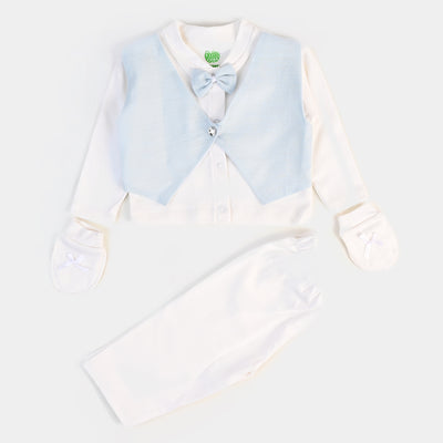 Infant Boys Waistcoat 3 Pc Blue Solid - W/Grey Stripe