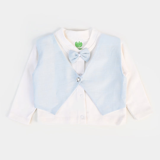 Infant Boys Waistcoat 3 Pc Blue Solid - W/Grey Stripe