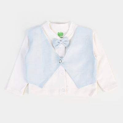 Infant Boys Waistcoat 3 Pc Blue Solid - W/Grey Stripe