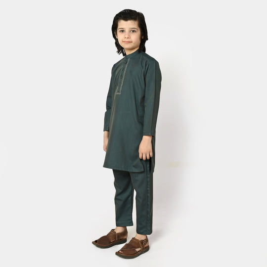 Boys Embroidered Kurta Pajama - Teal