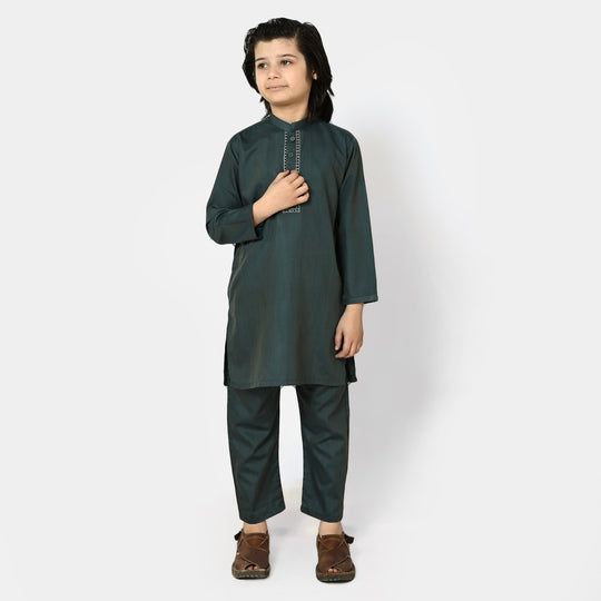 Boys Embroidered Kurta Pajama - Teal