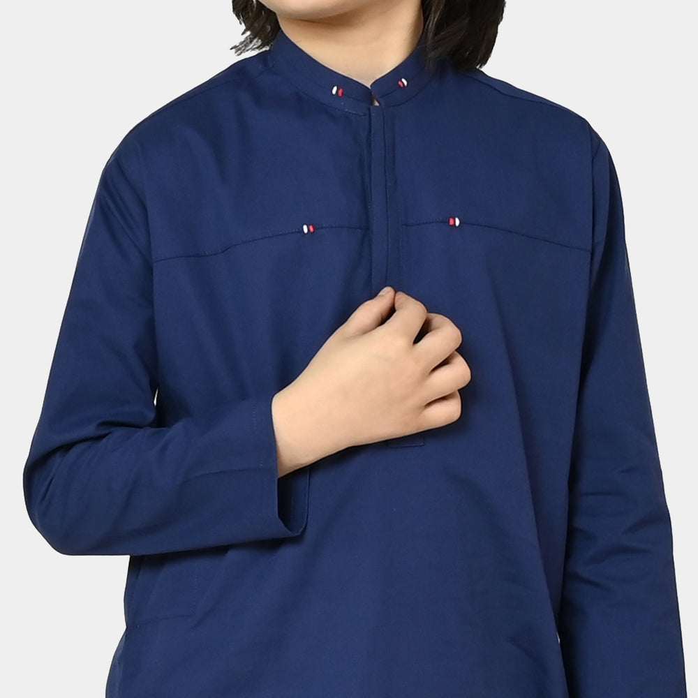 Boys Cotton Styling Kurta - NAVY