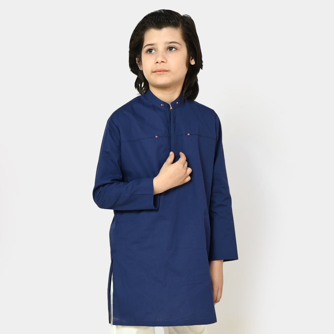 Boys Cotton Styling Kurta - NAVY