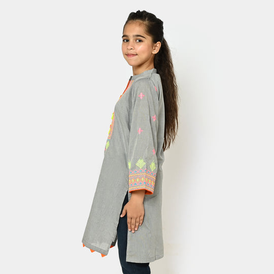 Girls Cotton Embroidered Kurti Delight | GREY