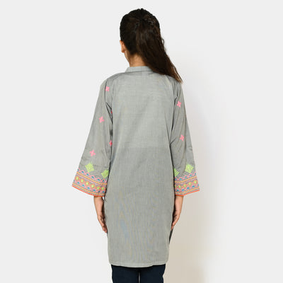 Girls Cotton Embroidered Kurti Delight | GREY
