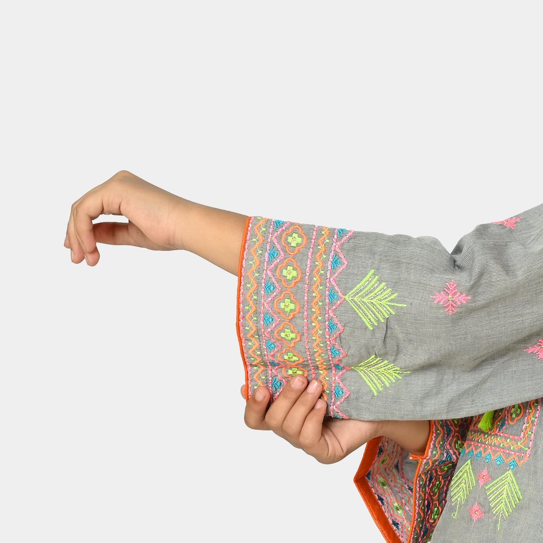 Girls Cotton Embroidered Kurti Delight | GREY