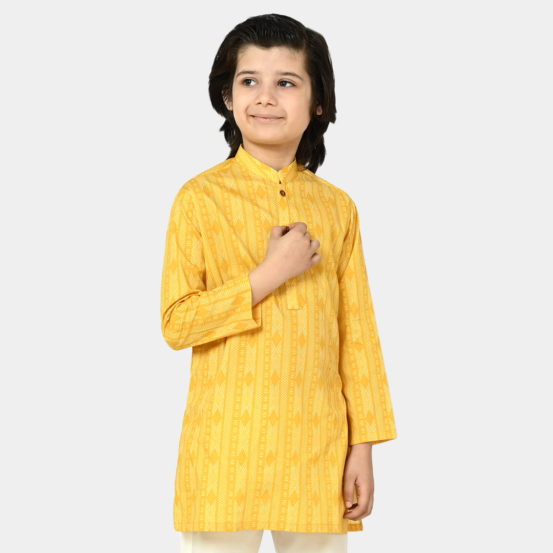 Boys Cotton Digital Print Kurta - Yellow