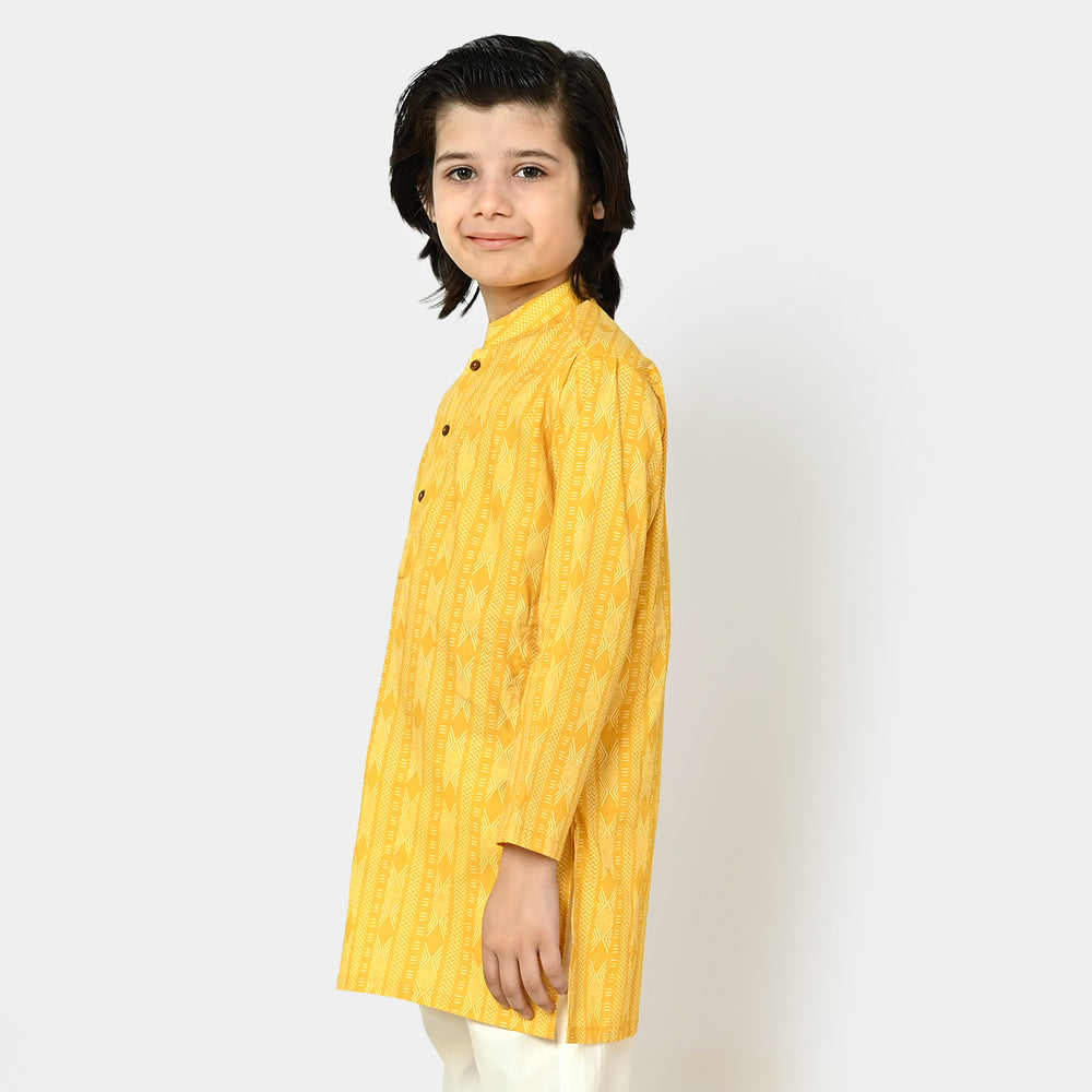 Boys Cotton Digital Print Kurta - Yellow