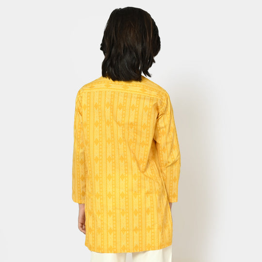 Boys Cotton Digital Print Kurta - Yellow