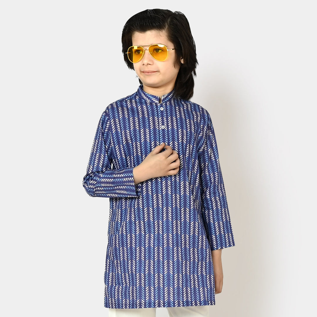 Boys Cotton Kurta Digital Print | Red