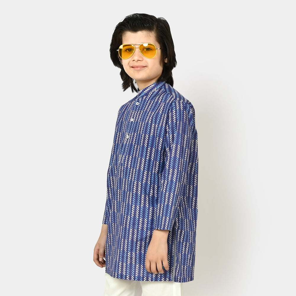 Boys Cotton Digital Print Kurta - Blue