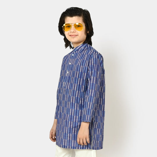 Boys Cotton Digital Print Kurta - Blue