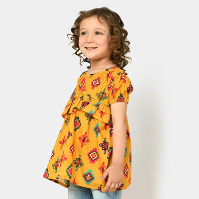 Girls Cortton Casual Top Frill - Citrus