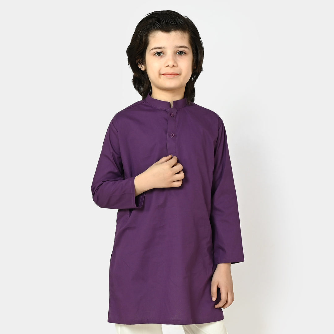 Boys Cotton Basic Kurta - Purple