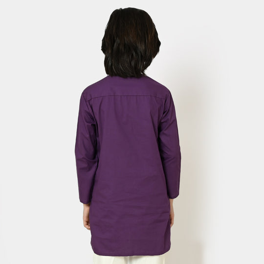 Boys Cotton Basic Kurta - Purple