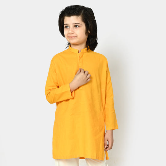 Boys Cotton Styling Kurta Pleated - Citrus