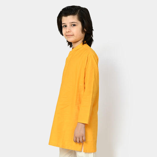 Boys Cotton Styling Kurta Pleated - Citrus