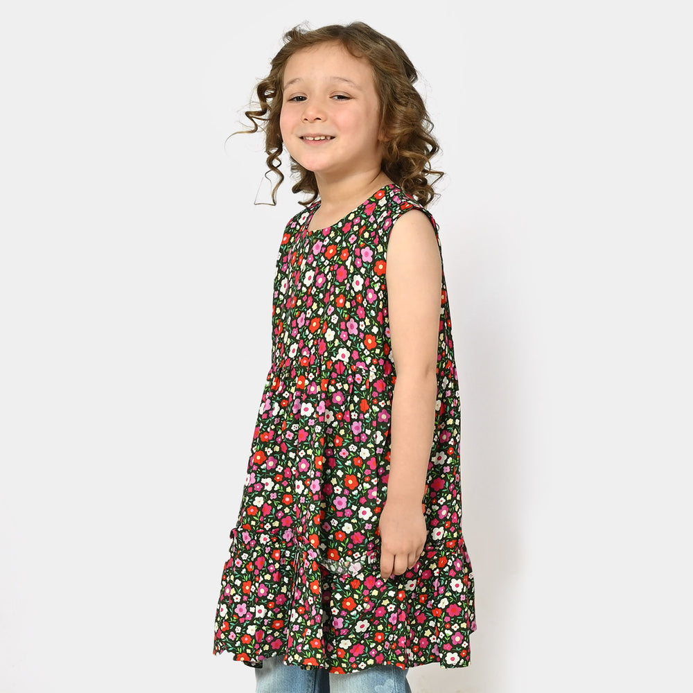 Girls Casual Frock Flower Printed - Multi
