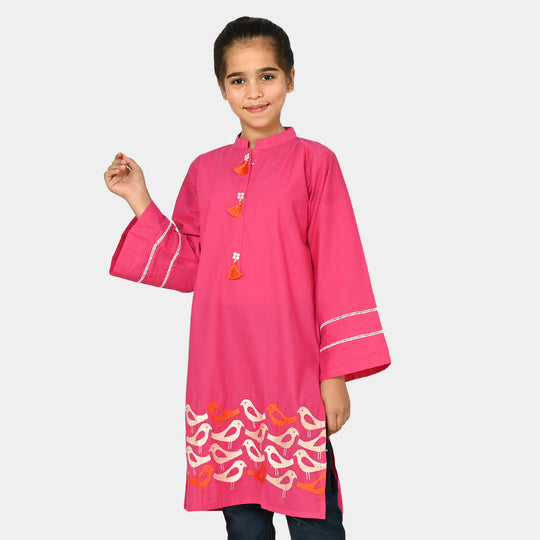 Girls Jacquard EMB Kurti Sparrows | Magenta