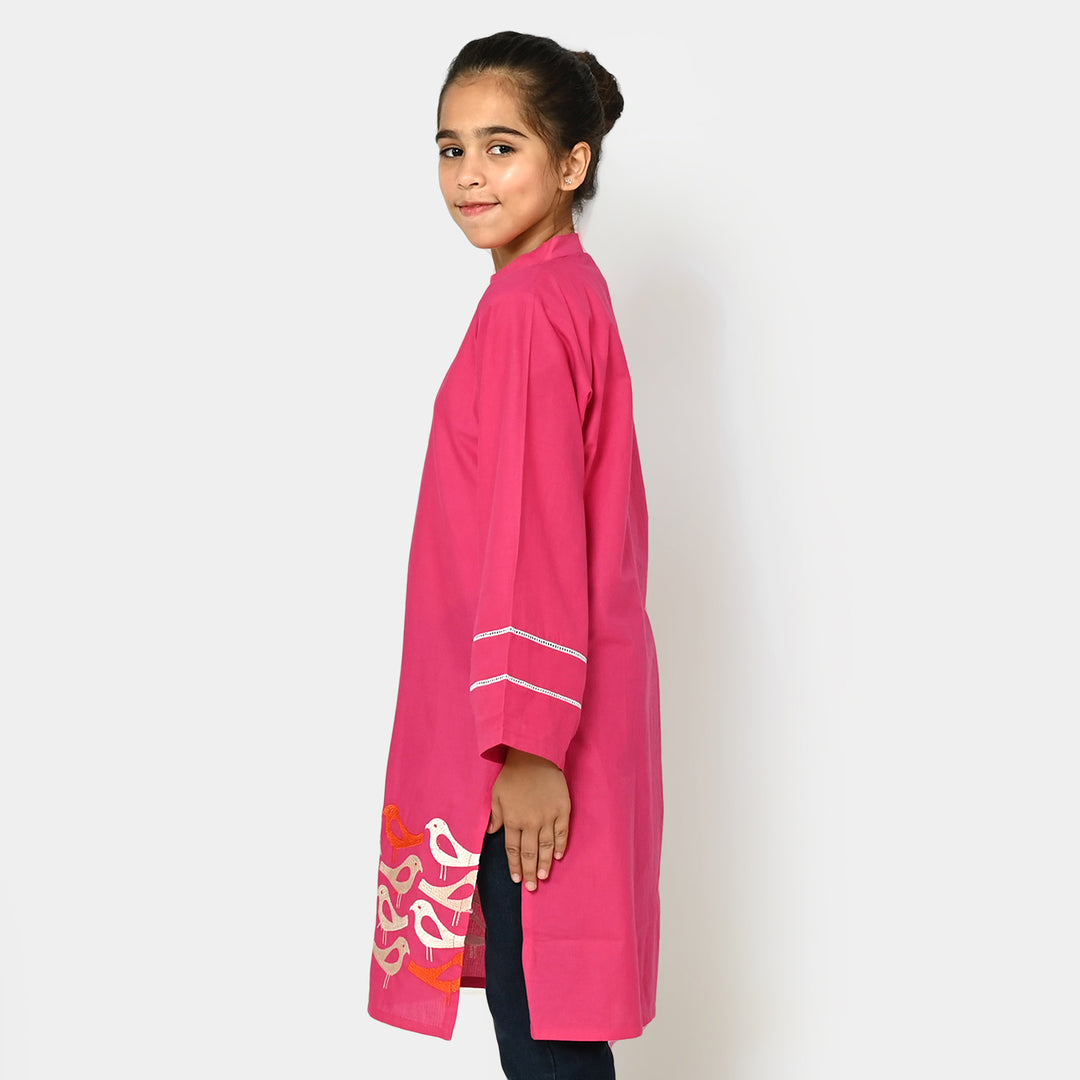 Girls Jacquard EMB Kurti Sparrows | Magenta