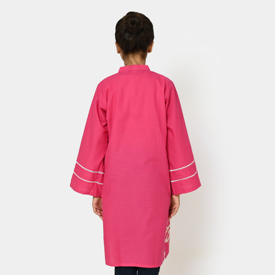 Girls Jacquard EMB Kurti Sparrows | Magenta