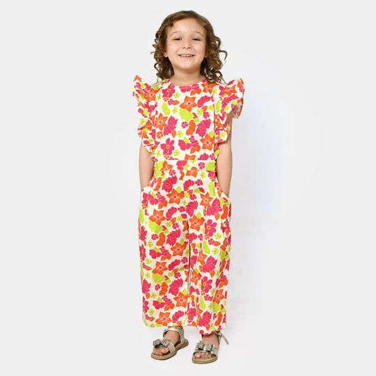 Girls Cotton Digital Print Jumpsuit - Multi