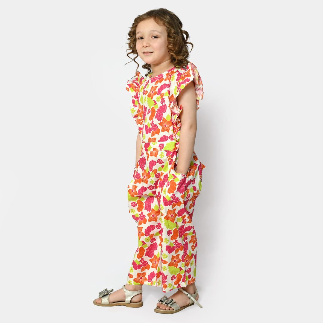 Girls Cotton Digital Print Jumpsuit - Multi