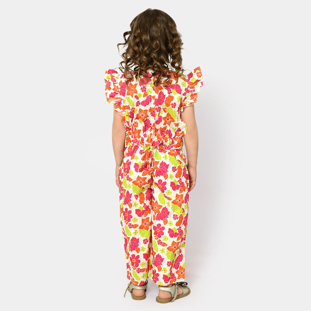 Girls Cotton Digital Print Jumpsuit - Multi