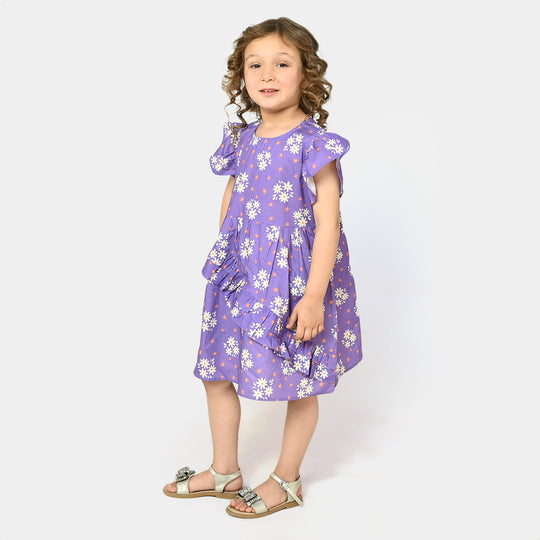 Girls Cotton Casual Frock - Purple