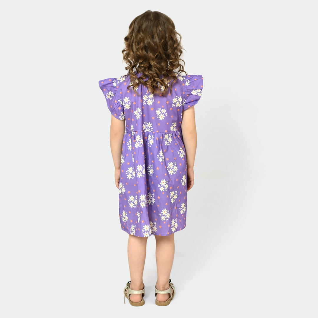 Girls Cotton Casual Frock - Purple