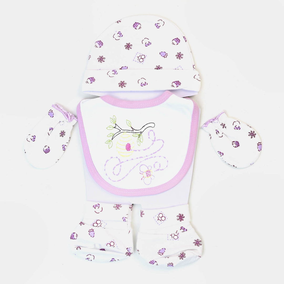 Baby Bib Cap + Mittens 4PCs Set