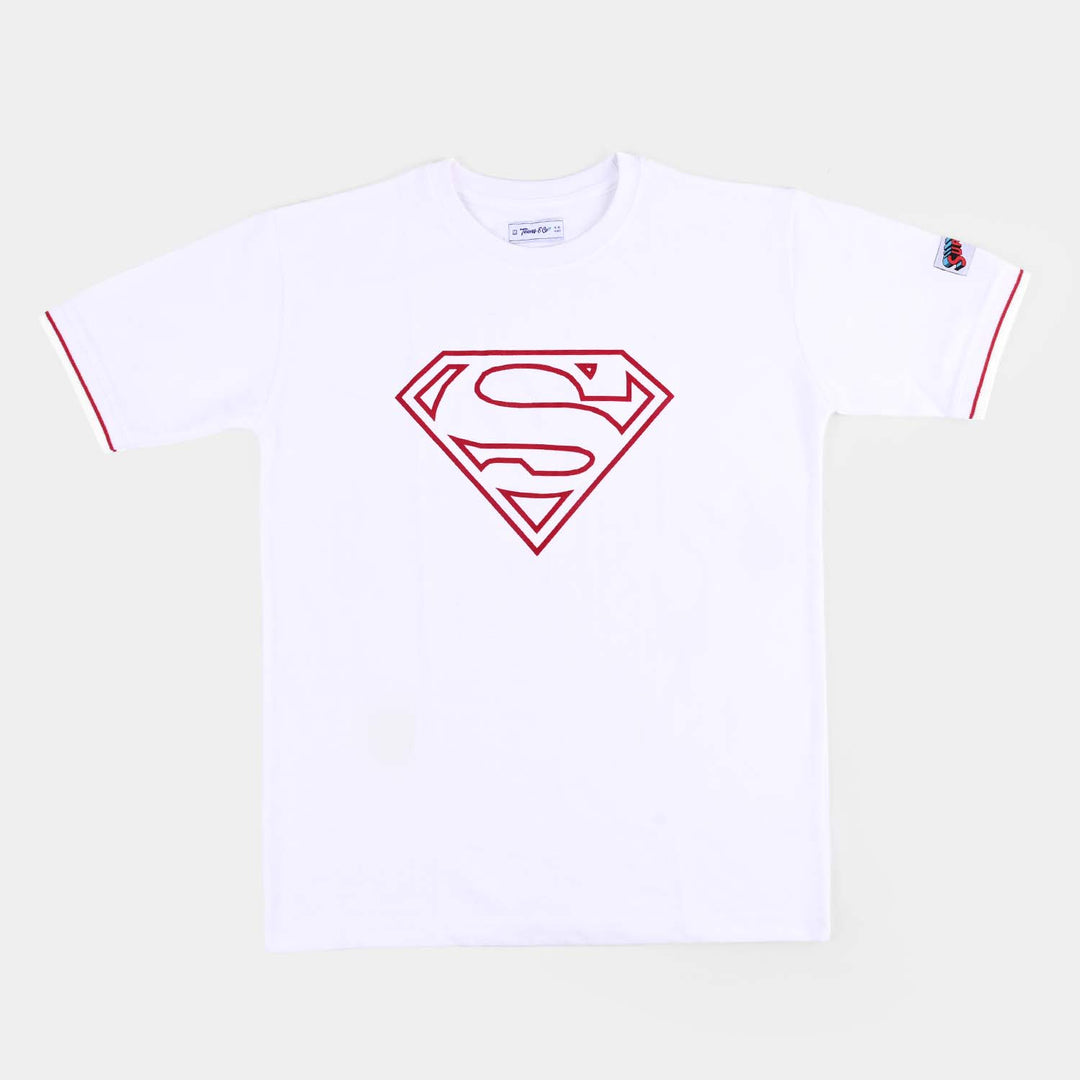 Teens Boys T-Shirt Super Hero Logo - White