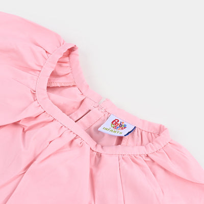 2PC Infant Girls Woven 2Pcs Suit Wave Edges - Baby Pink