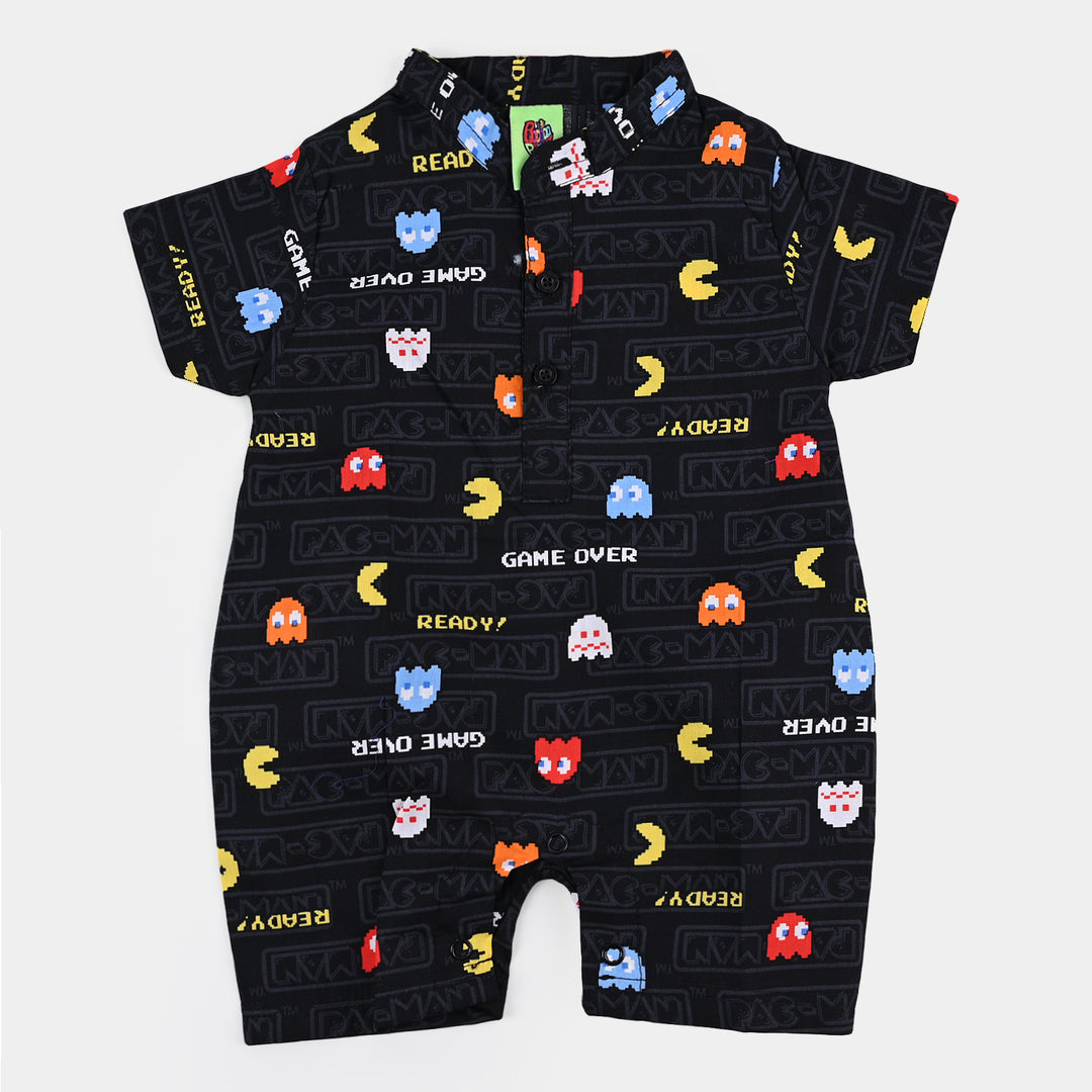 Infant Boys Woven Romper Game Over - BLACK