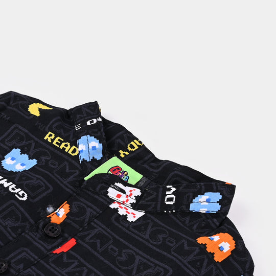 Infant Boys Woven Romper Game Over - BLACK