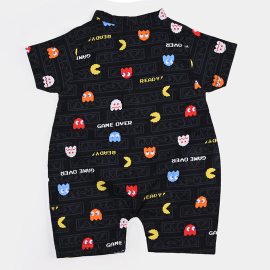 Infant Boys Woven Romper Game Over - BLACK
