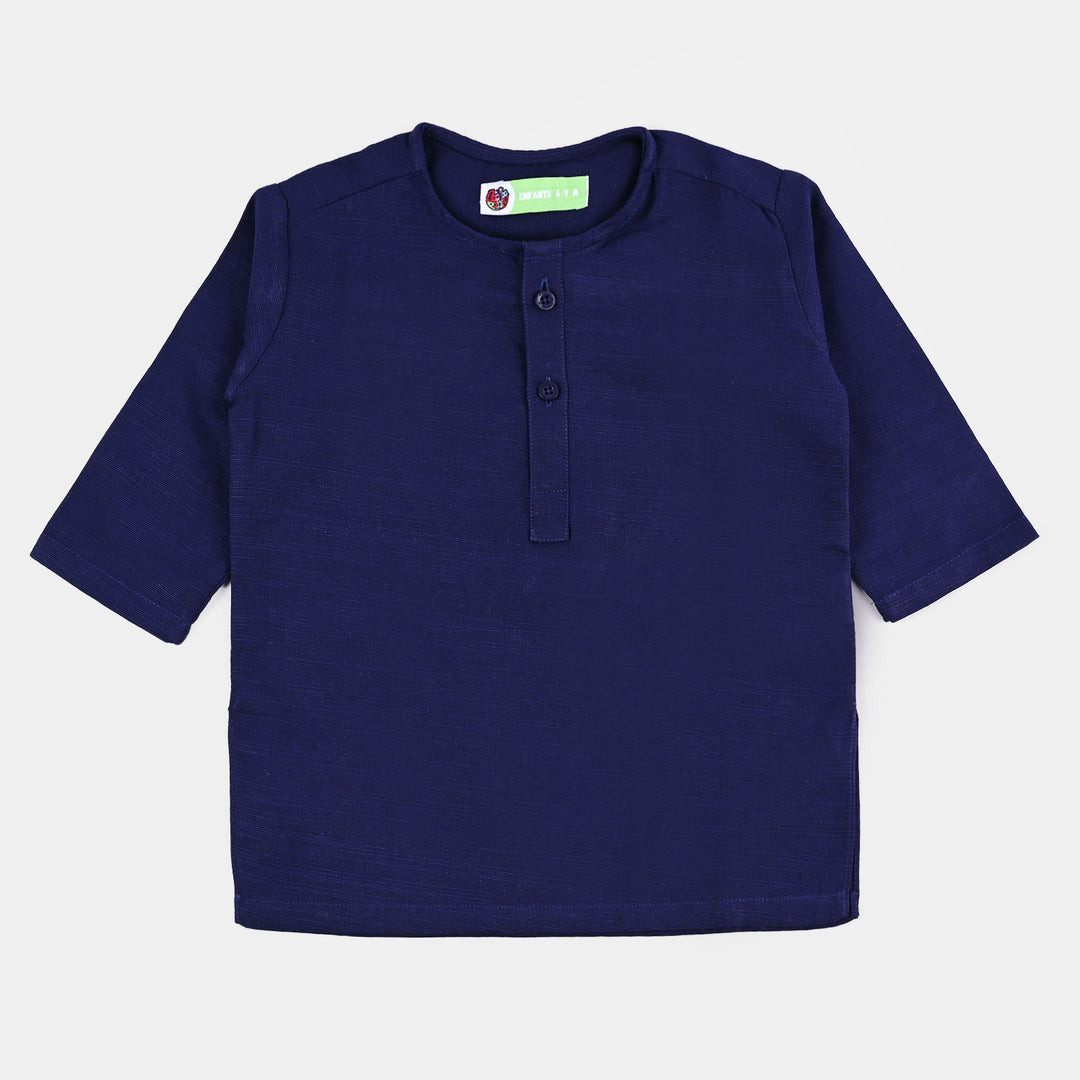 Infant Boys Cotton Basic Kurta - Navy Blue