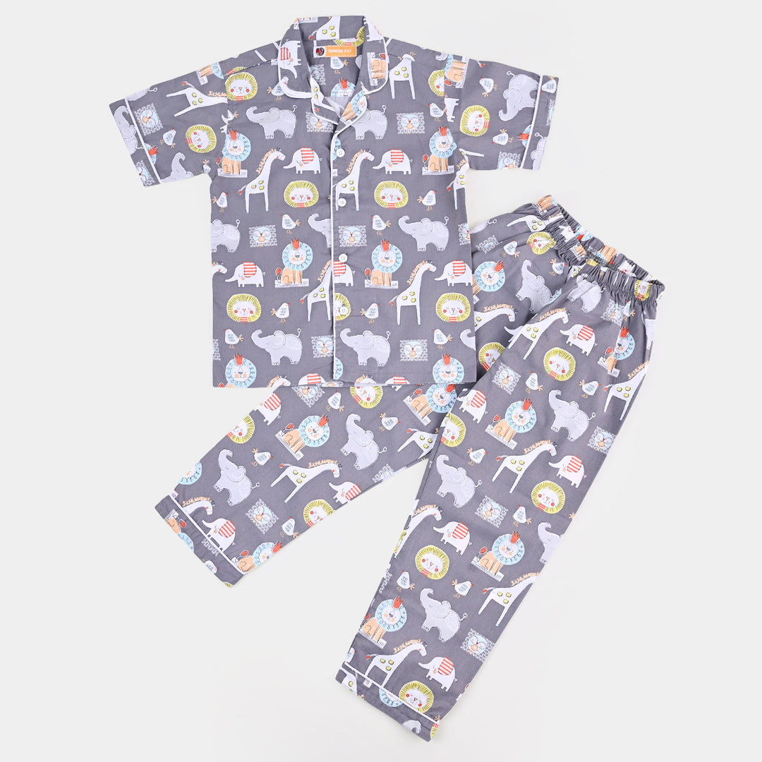 Boys Woven Night Suit Animals - GREY