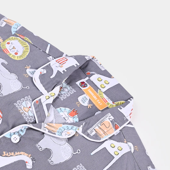 Boys Woven Night Suit Animals - GREY