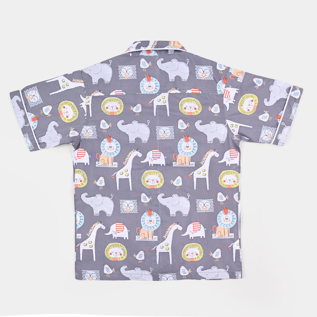 Boys Woven Night Suit Animals - GREY