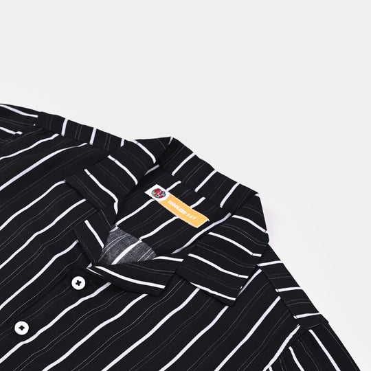 Boys Cotton Casual Shirt Stripes - BLACK